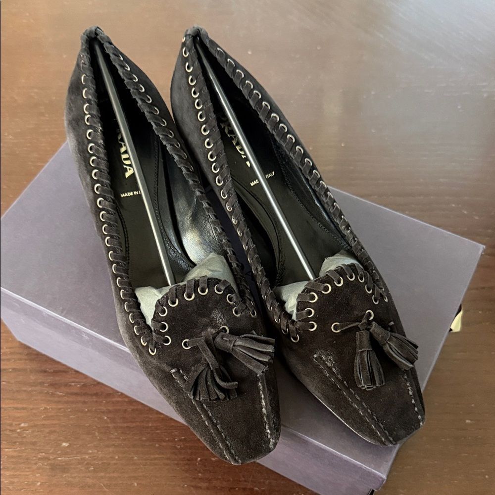 Prada Black Suede Tassel Loafers 38 - Picture 2 of 7